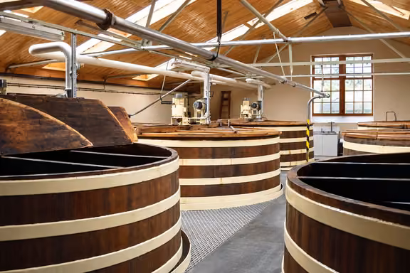 Wooden washbacks in the Glenkinchie fermentation room