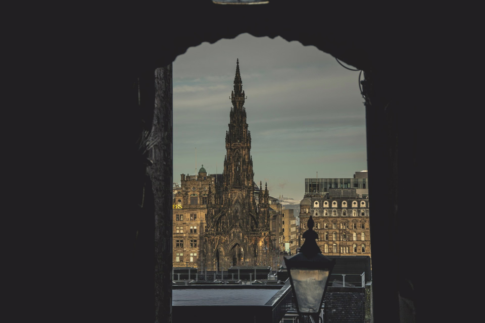 Looking up at the Scott Monument