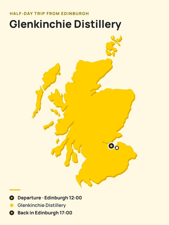 Illustrated map of the Glenkinchie half-day trip: Edinburgh and Glenkinchie Distillery