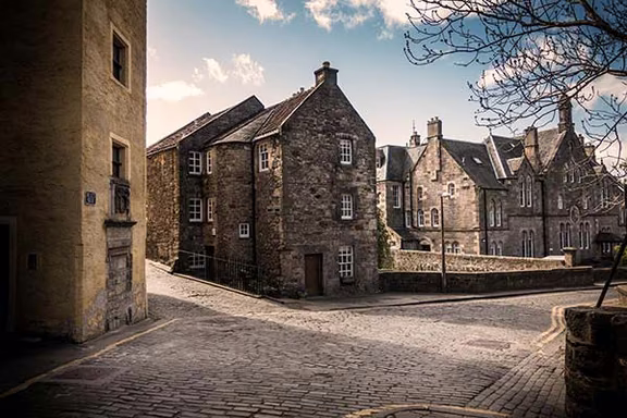 Historic stone houses in an Old Town square