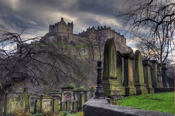 Edinburgh Castle above an old graveyard