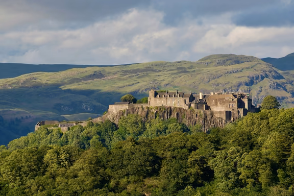 Stirling Castle on its rock seen from the valley