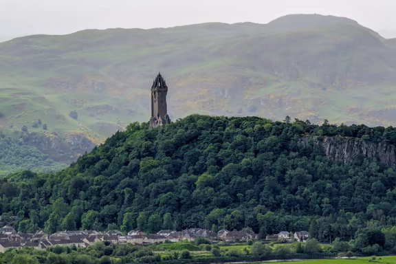 The Wallace Monument on its wooded hill near Stirling